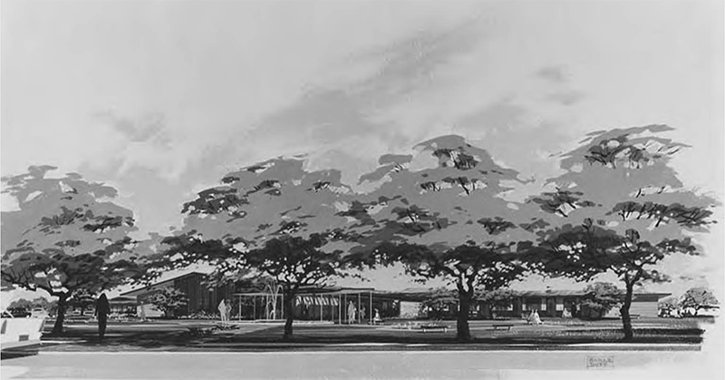 Architectural rendering of the new Caroline Kline Galland Home building, ca. 1965-1966