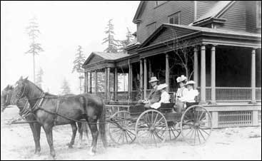 Kiehl family in front of their residence in the Officer's Quarters, Fort Lawton, Washington, 1901