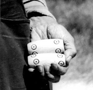 Suquamish game pieces made from decorated deer bone