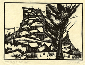 shacks linocut