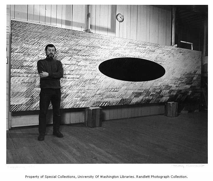 Richard Gilkey, posing next to one of his paintings, Seattle