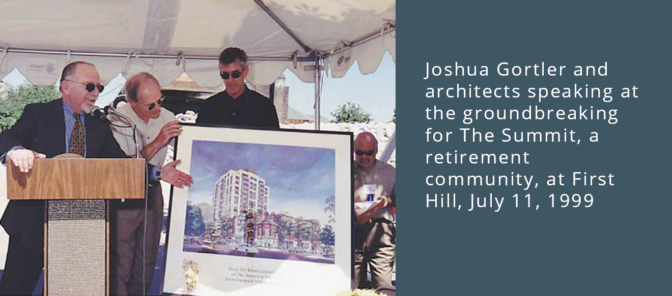 Joshua Gortler and architects speaking at the groundbreaking for The Summit, a retirement community, at First Hill, July 11, 1999