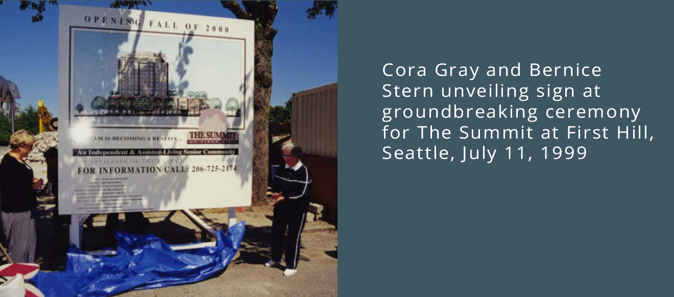 Joshua Gortler and architects speaking at the groundbreaking for The Summit, a retirement community, at First Hill, July 11, 1999