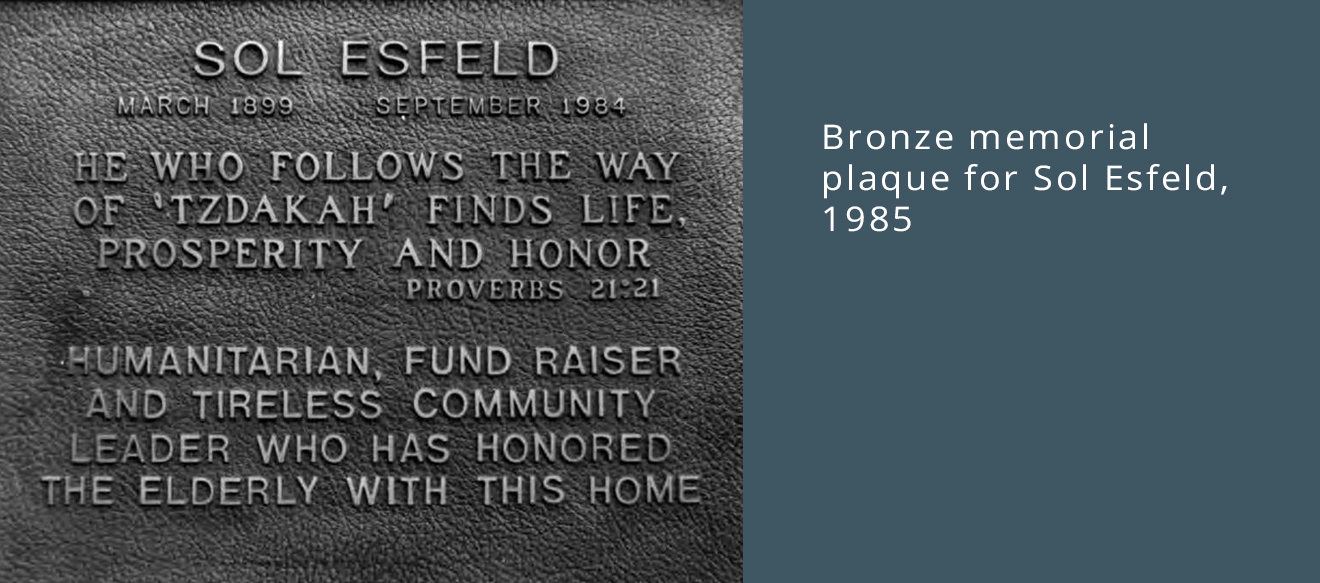 Bronze memorial plaque for Sol Esfeld, 1985