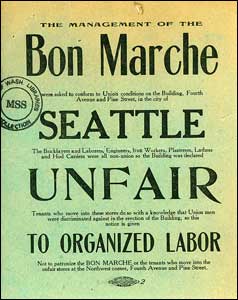 Notice identifying the Bon Marche as unfair to organized labor