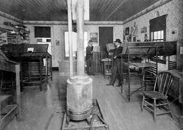 Interior of Island County Times office, Coupeville, 1903